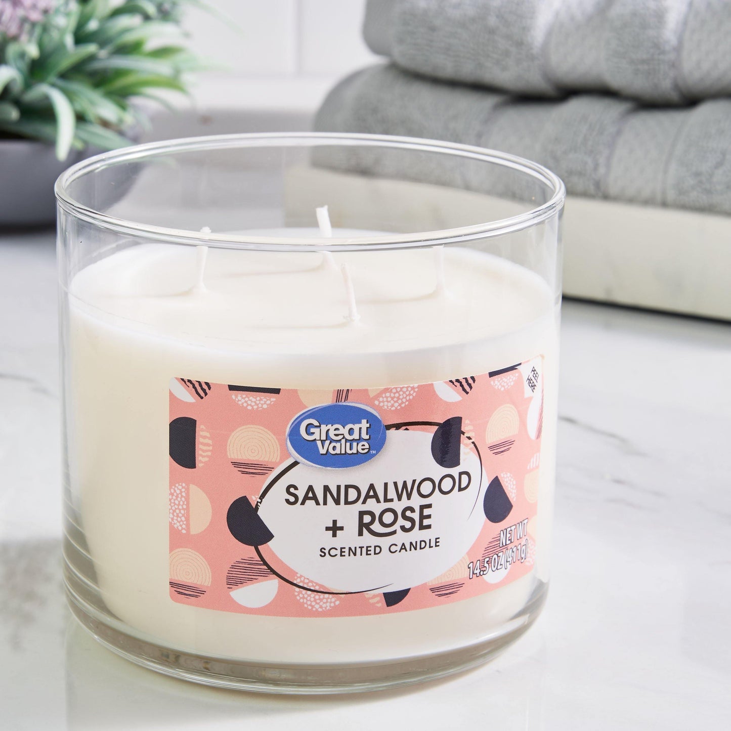 Sandalwood & Rose Scented Scented 3 Wick Candle - (396g)